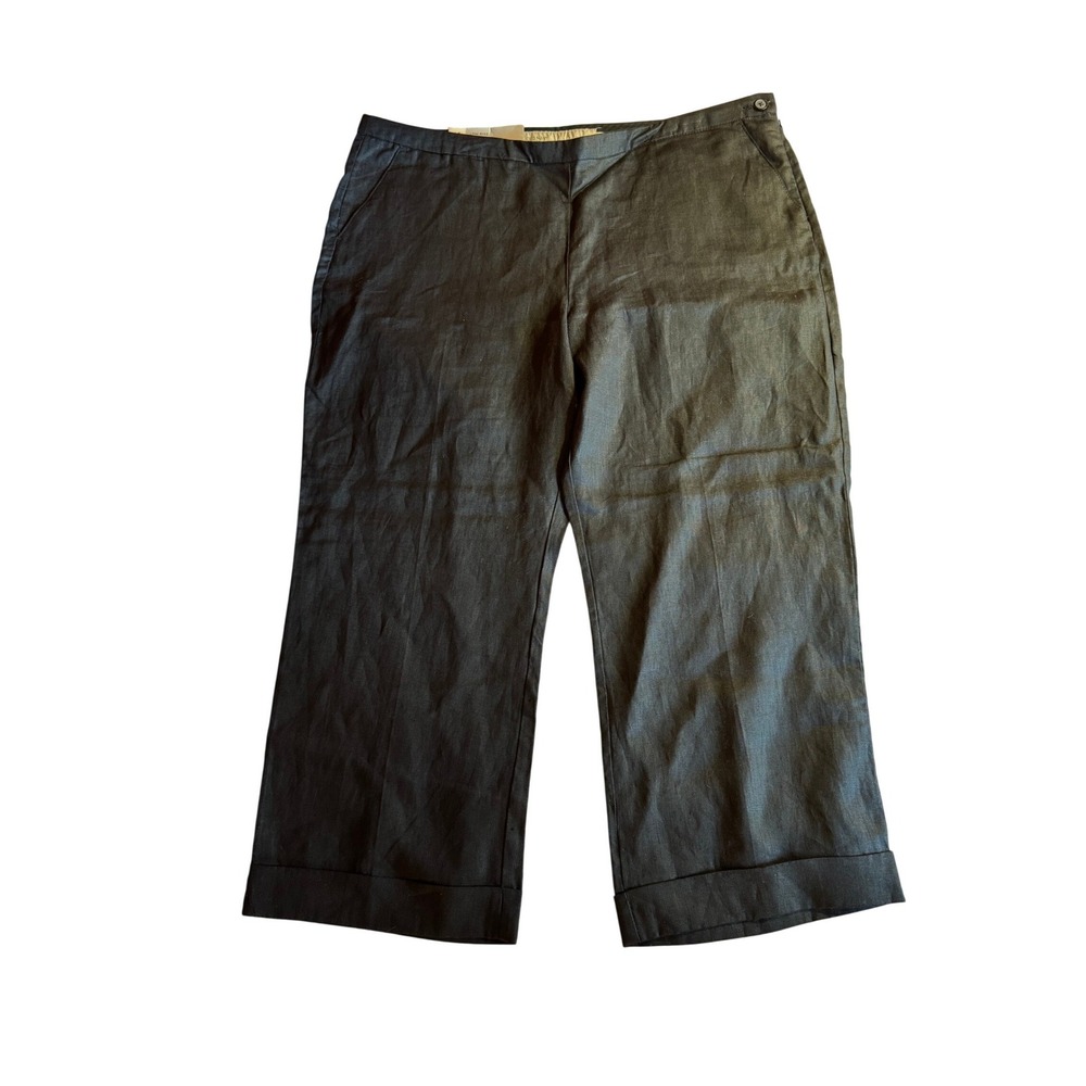 Old Navy‎ Black 100% Linen Low Rise Wide Leg Cropped Cuffed Pants Womens 14 NWT